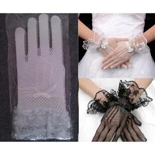 跨境新娘婚纱手套渔网蝴蝶结婚纱礼服旗袍手套弹性镂空结婚手套定