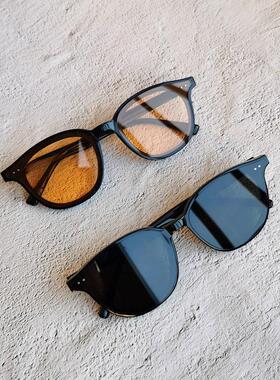 两点复古太阳镜女黑框茶色墨镜ins眼镜男潮开车百搭定制