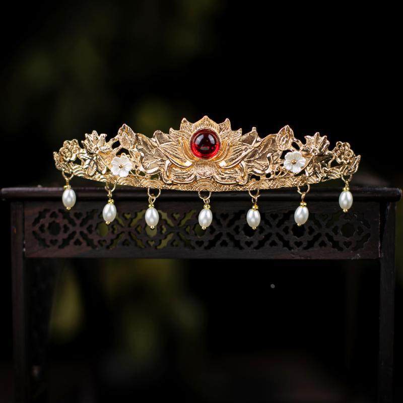 汉服头饰流苏发冠古风超仙莲花头冠古装演出全新新鲜出炉顶冠发饰