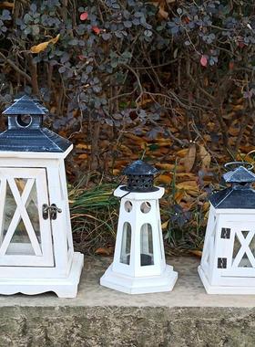 欧式直销复古木质木头烛台风灯铁艺摆件蜡烛台装饰手提工艺品定制