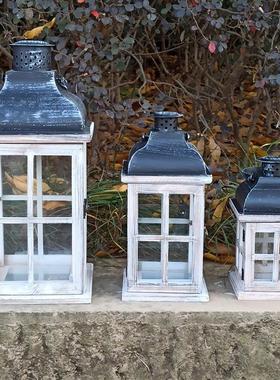 创意北欧式木质烛台铁艺风灯家居装饰软装饰品工艺防风蜡烛台摆件