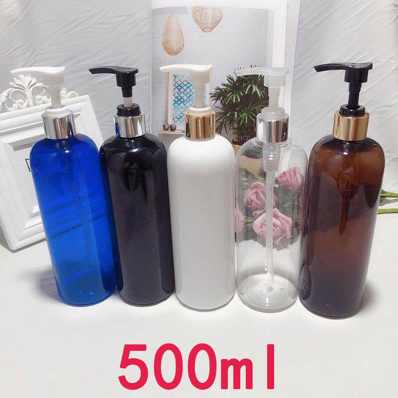 500ml圆肩按挤压泵PET分装瓶替换洗发水沐浴露乳液瓶电化铝旋转泵