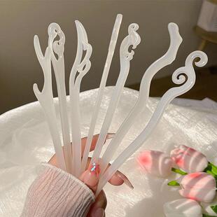 白色仿玉发簪女简约现代簪子古风汉服盘发钗子发饰高级感夏季定制