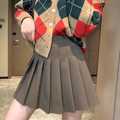 半身裙女秋冬季褶皱大码jk格子百褶裙春夏韩版高腰显a字短裙子定