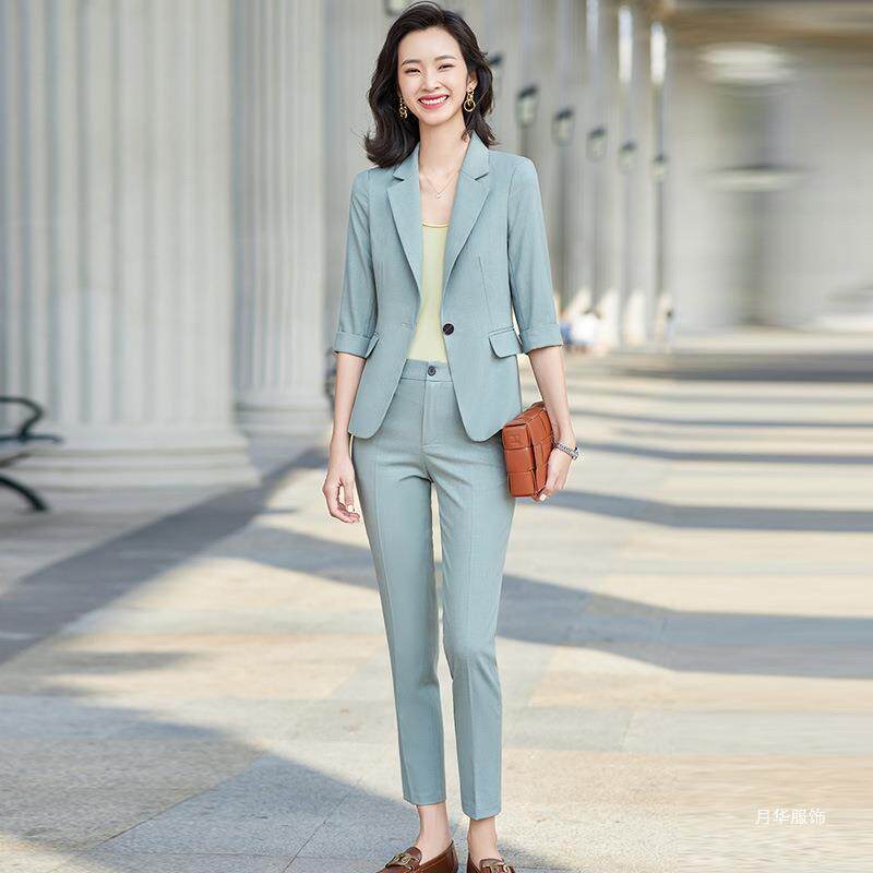 中袖西装外套女2026春季新款韩版修身收腰显小个子西服职业套装