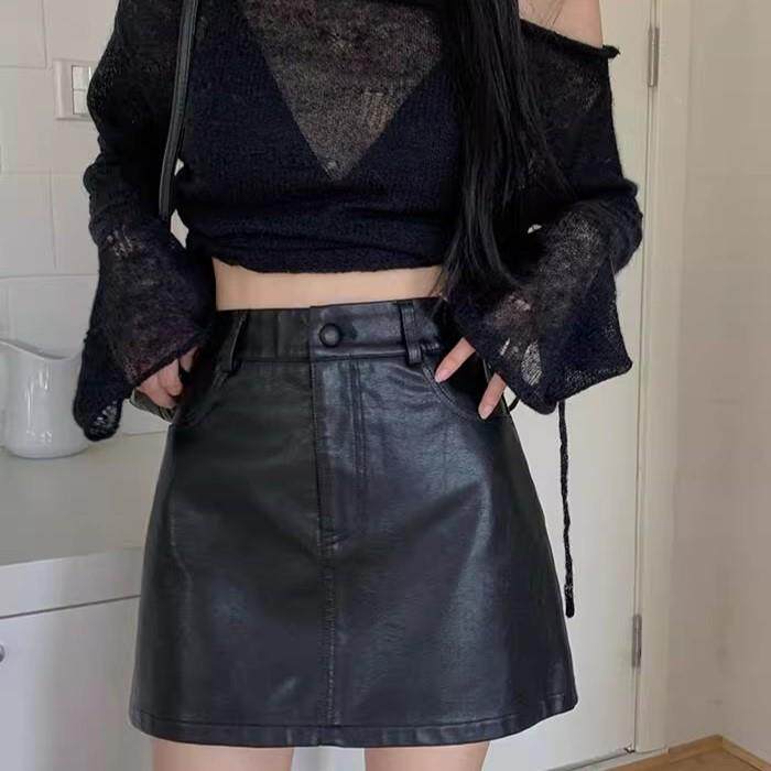 女小皮裙半身裙短款一步韩版短裙裙子高腰a字裙黑色PU皮百搭定制
