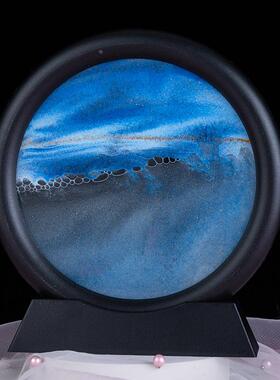 现代艺术流沙画3D山水玻璃沙漏摆件创意礼品家居装饰圆形摆件定制