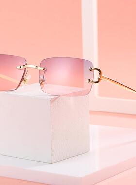 50708方形无框切边太阳镜女 欧美时尚INS风街拍潮墨镜个性小眼镜