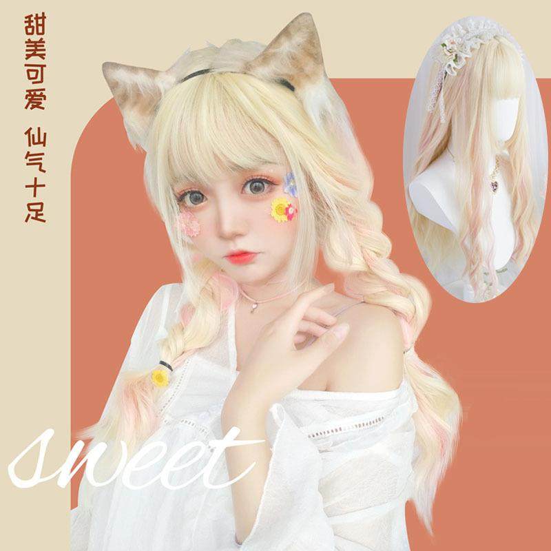 假发头套女渐变金色美丽公主长发萝莉洛丽塔女二次元仿真假发定制