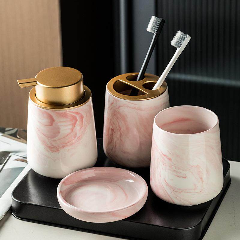 陶瓷大理石纹卫浴四件套洗漱套装轻奢浴室卫生间洗漱杯牙刷杯套件