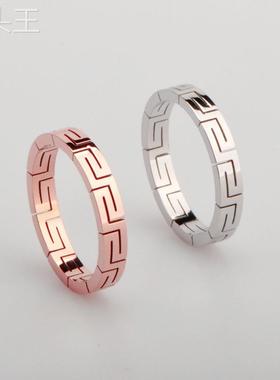 钛钢戒指日韩潮流波浪纹长城情侣对戒玫瑰金夏日简约钛钢戒指