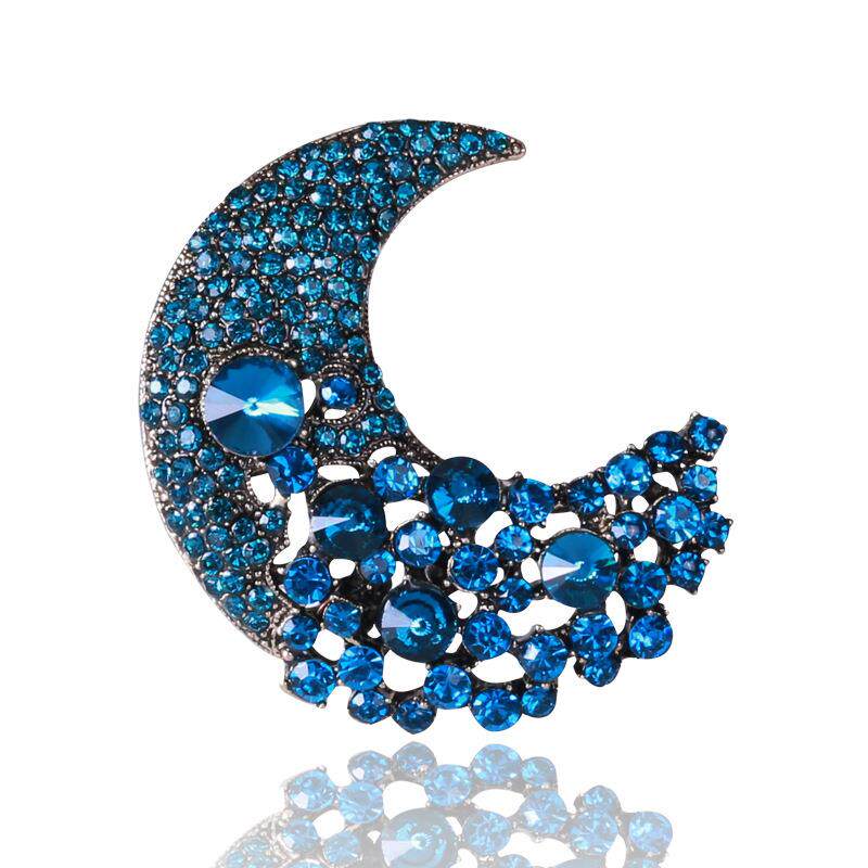 欧美时尚女士合金胸针西服大衣外套时尚人造水钻月亮胸花别针定制