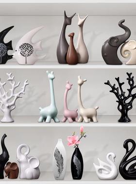 北欧陶瓷摆件电视柜酒柜家居饰品创意鹿工艺品乔迁礼品定制