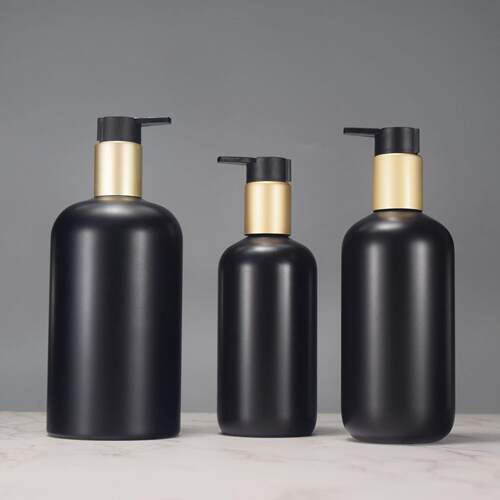 250ml/300ml/500ml圆形磨砂黑色pet材料洗发水沐浴露分装瓶