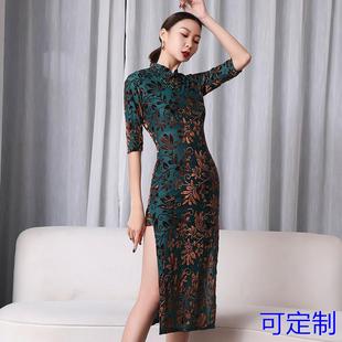 现代舞古典舞表演练功服旗袍式中立领五分袖高开叉舞蹈服现货定制