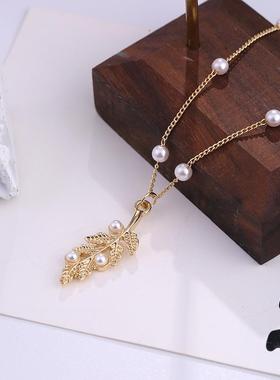 2020新款叶子树叶项链 树叶款锁骨链女生饰品时尚毛衣链定制