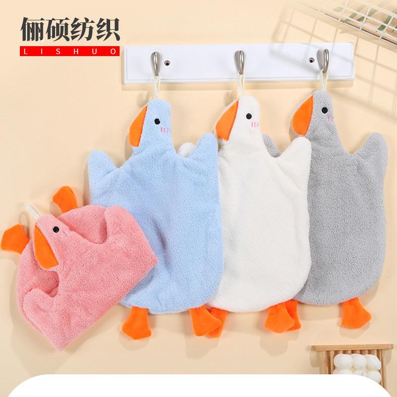卡通珊瑚绒擦手巾挂式厨房浴室挂巾吸水可爱企鹅儿童手巾定制