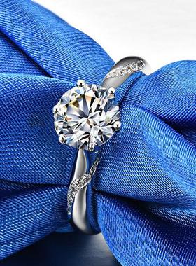 白金色仿莫桑石八心八箭戒指女一克拉简约六爪婚戒钻戒主播定制