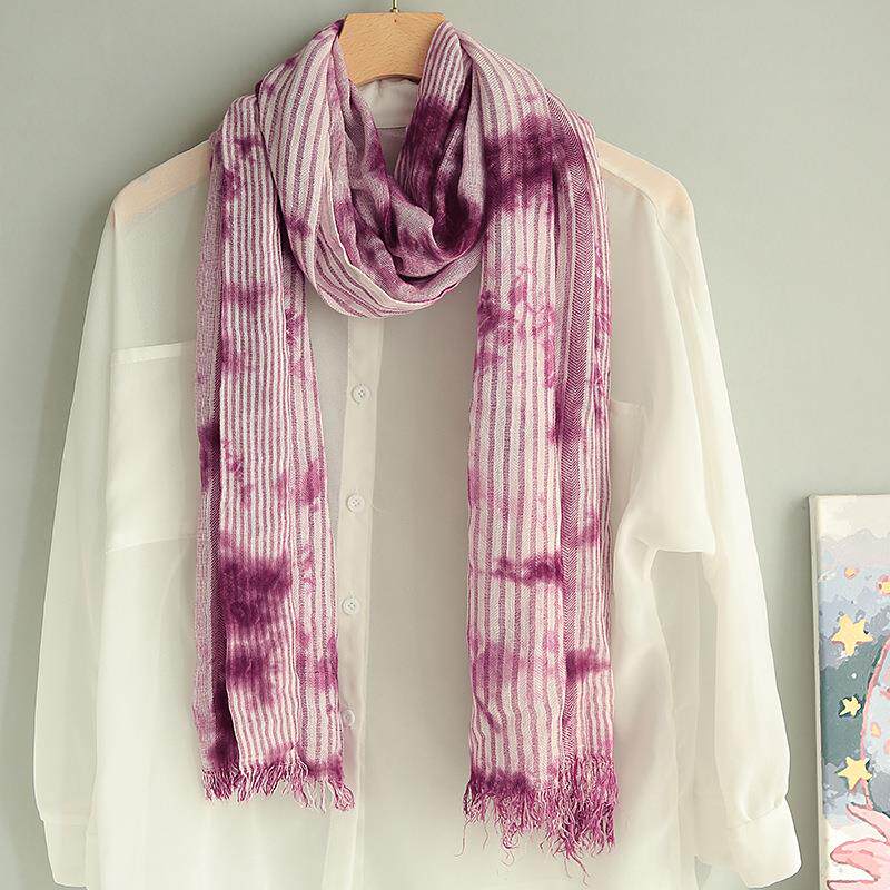 人棉手工扎染竖条纹围巾 春夏秋新款棉麻旅游防晒保暖披肩纱巾