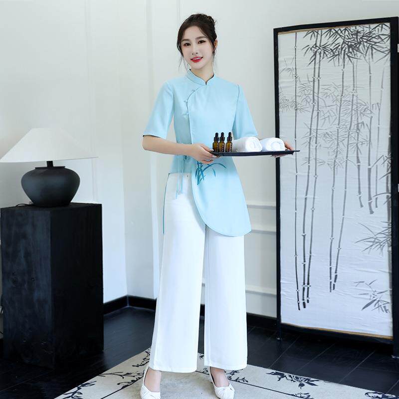 2026秋冬新款足疗会所技师工作服女足浴场SPA养生馆沐足套装工衣