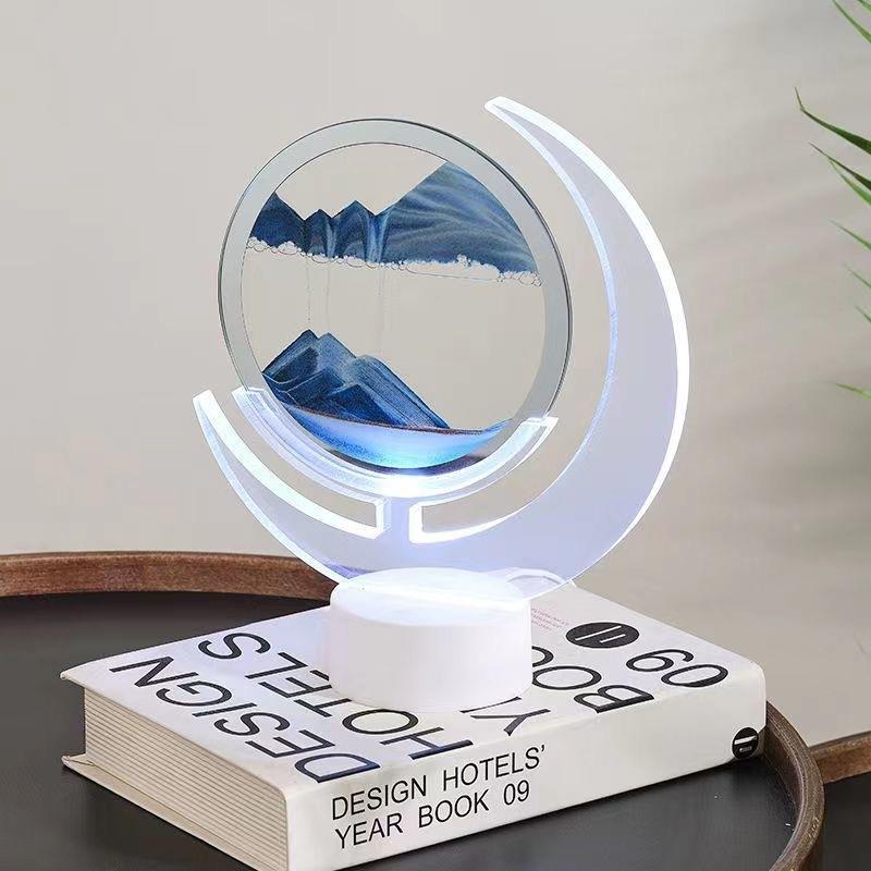 新款3D月亮创意流沙画摆件沙漏小夜灯桌面装饰品床头气氛生日礼物图片