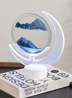 新款3D月亮创意流沙画摆件沙漏小夜灯桌面装饰品床头气氛生日礼物