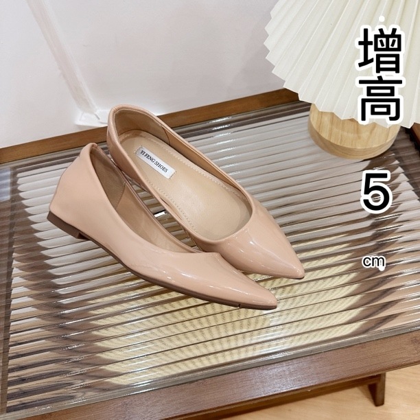 裸色尖头单鞋~增高5厘米浅口露趾缝欲温柔气质简约通勤单鞋定制