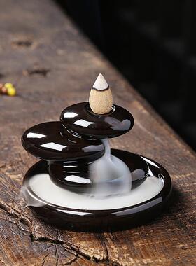 新品陶瓷中式倒流香炉创意高山流水三生石回流香薰炉家居摆件定制