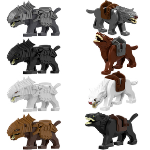 适配乐高中古魔戒狼坐骑铠甲精灵白狼索伦暗黑狼拼装积木人仔玩具