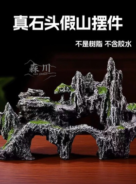真石头鱼缸造景青龙石假山躲避屋