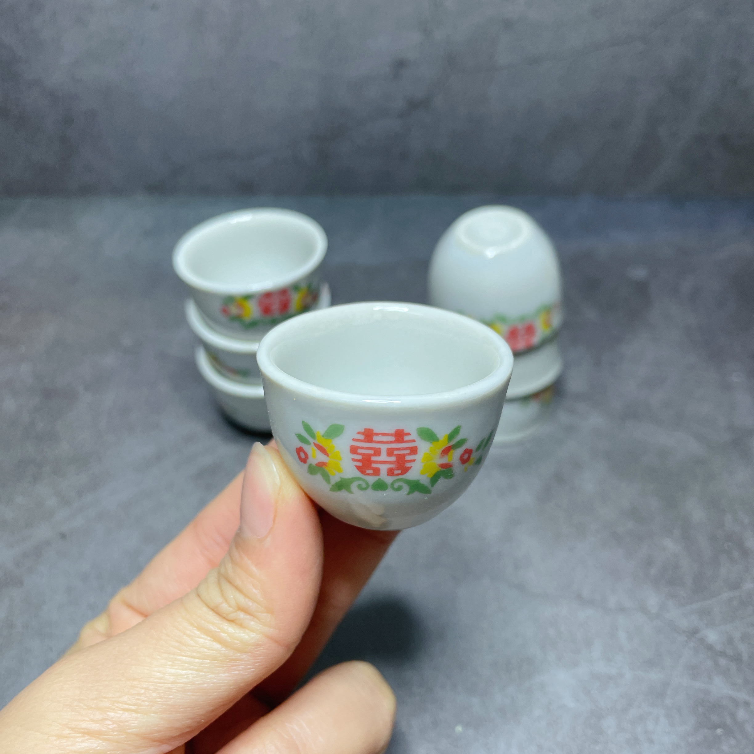 食玩过家家娃娃屋摆设 70年代迷你老酒碗饭碗汤碗 陶瓷手绘有瑕疵