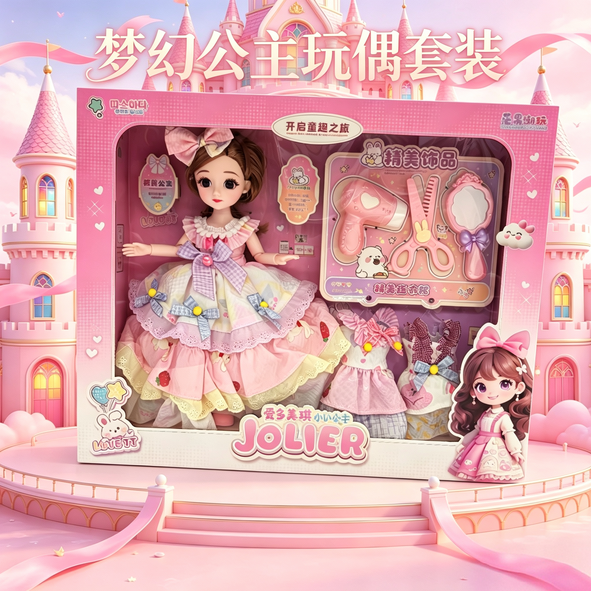 梦幻公主玩偶套装换装娃娃礼盒小女孩梳妆打扮玩具女童生日礼物