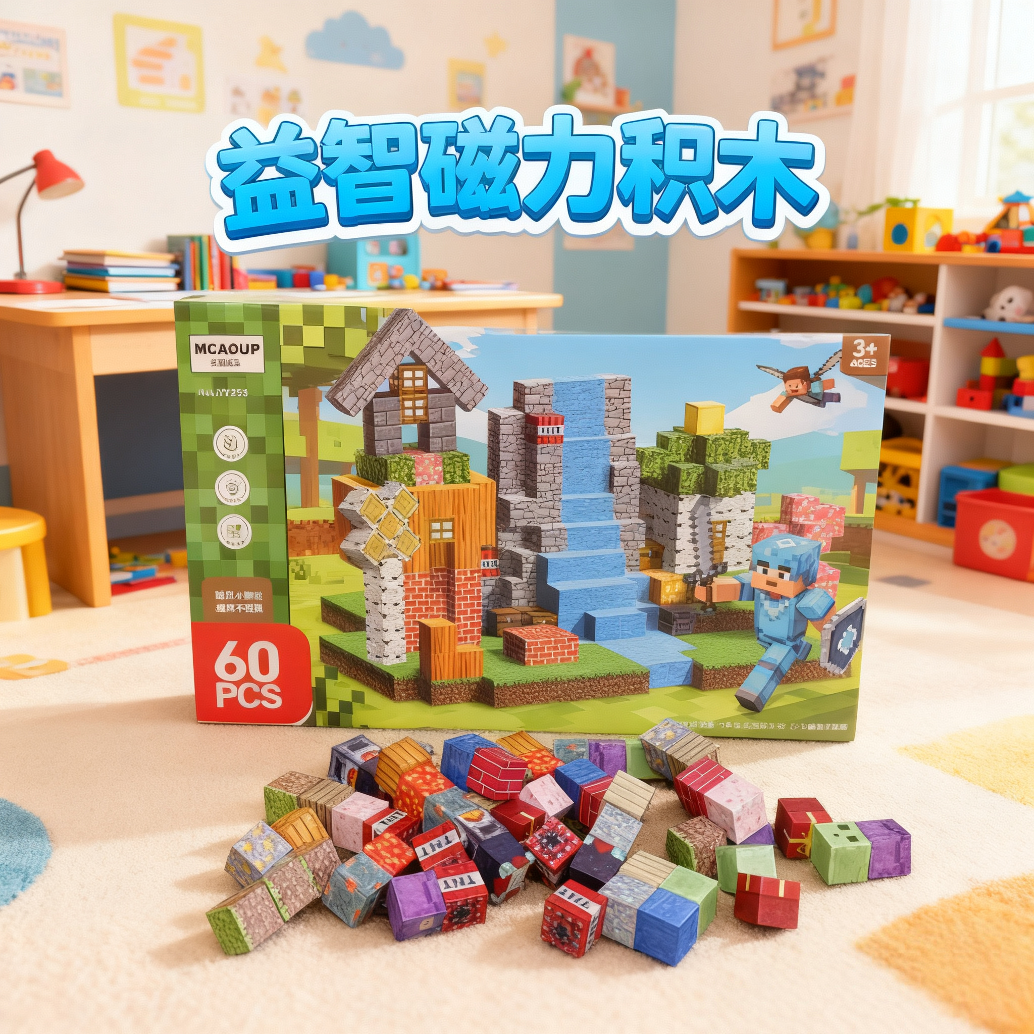 我的世界磁力方块磁吸积木磁铁磁性拼搭儿童益智玩具男孩礼物,玩具/童车/益智/积木/模型,磁力片/磁性棒/磁性积木,淘宝优惠券,粉丝福利购,淘宝优惠卷