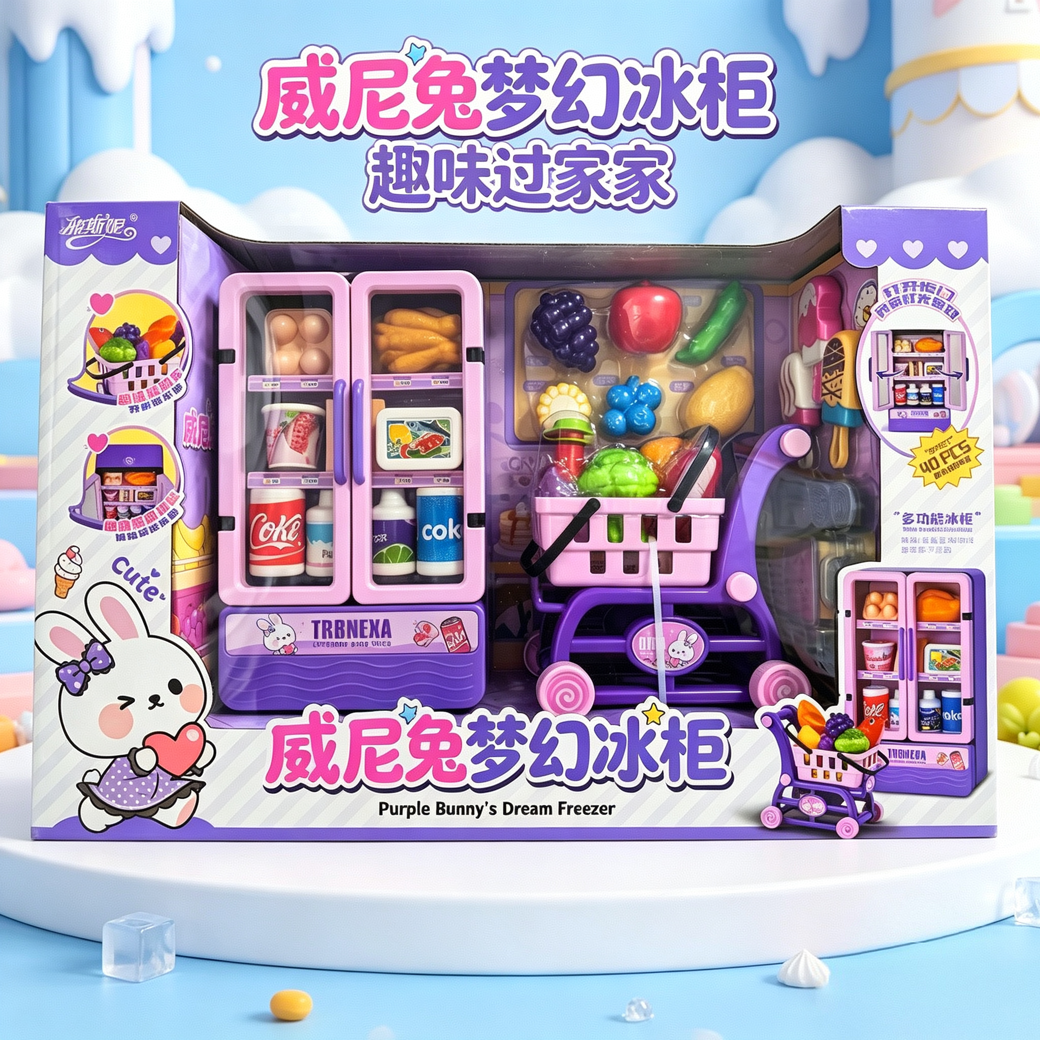 威尼兔梦幻冰柜过家家玩具仿真冰箱购物车女孩厨房套装生日礼物