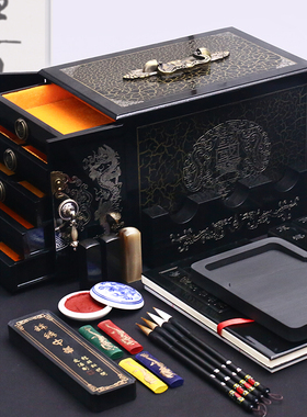 万石君歙砚文房四宝毛笔初学专用砚台镇纸彩墨条成人练字毛笔字小学生笔墨纸砚礼盒套装精品书法礼物初学者