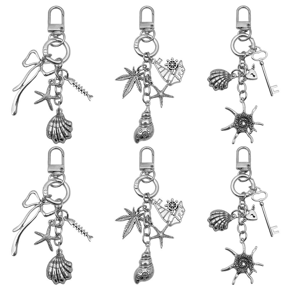 跨境创意海洋生物系列古银海螺海星锌合金钥匙扣个性背包饰品挂件
