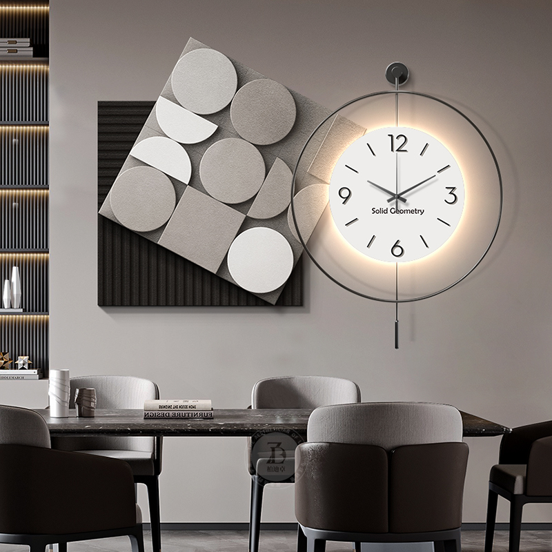 高级感挂钟餐厅钟表挂墙客厅装饰画创意抽象几何时钟简约饭厅挂画