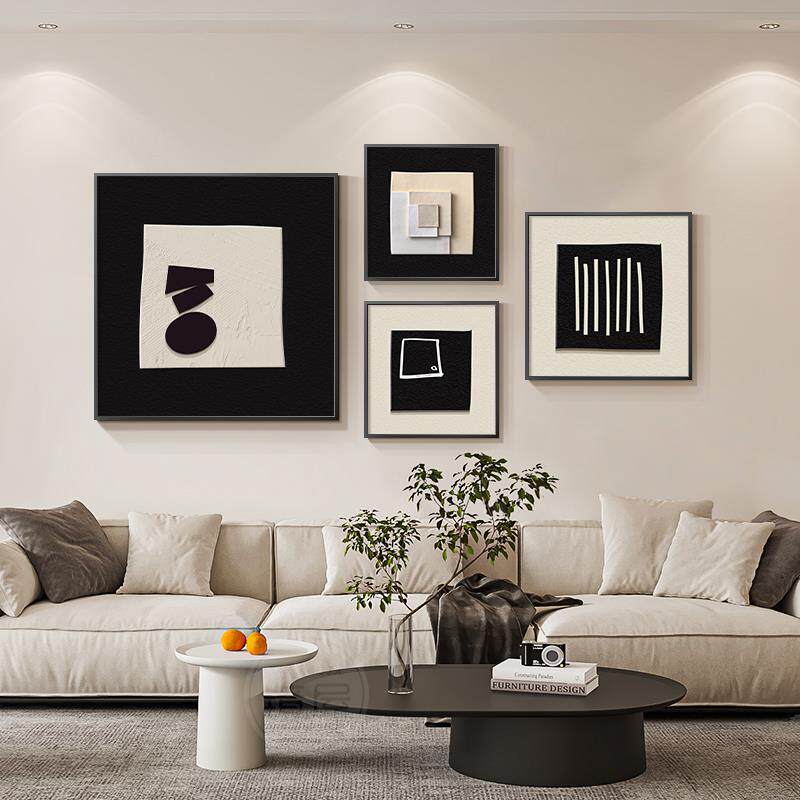 组合奶油古风极简复古中画装饰画壁画高级挂画沙发背景墙客厅抽象