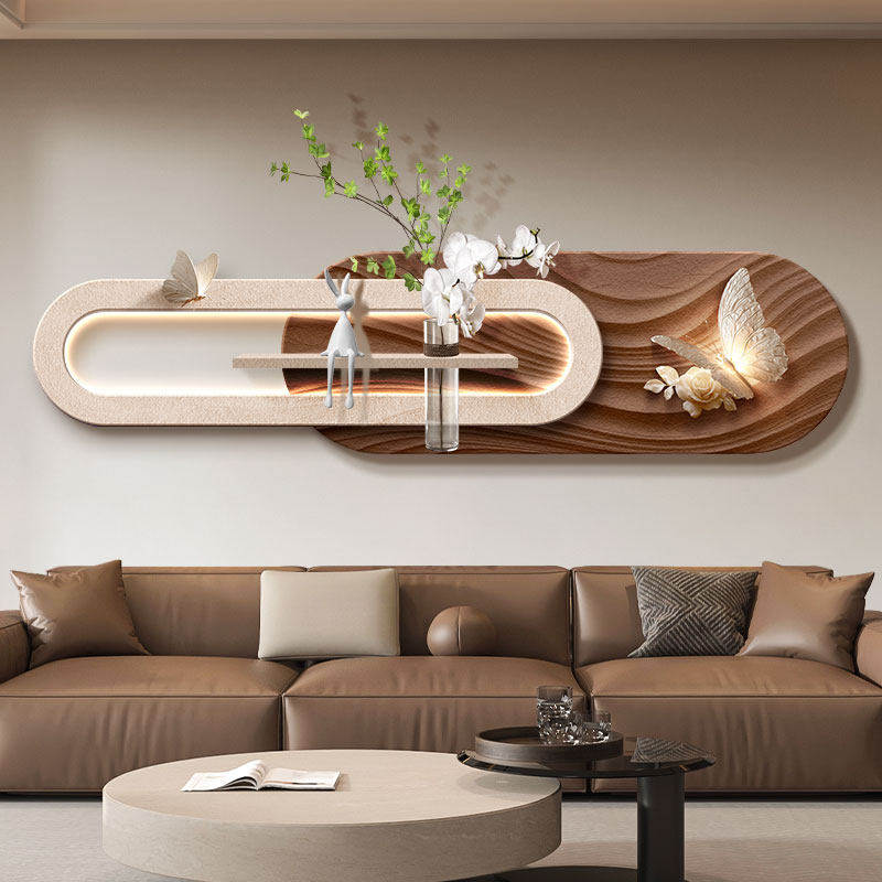 意式简约客厅装饰画2026新款现代沙发背景墙挂画大白墙立体壁画灯