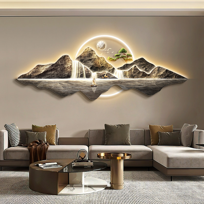 背有靠山轻奢客厅装饰画新中式沙发背景墙挂画高级感大气山水壁画