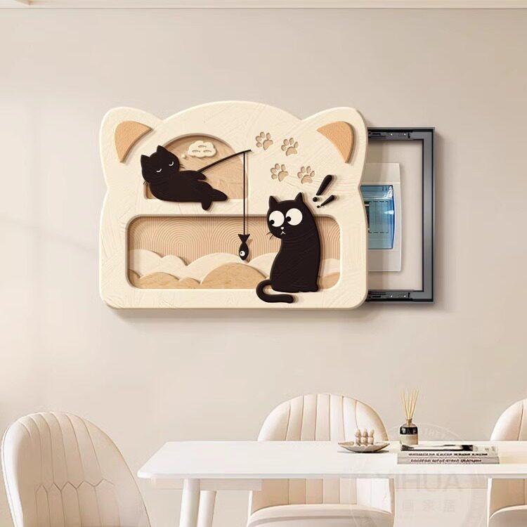 猫咪电表箱装饰画奶油风餐
