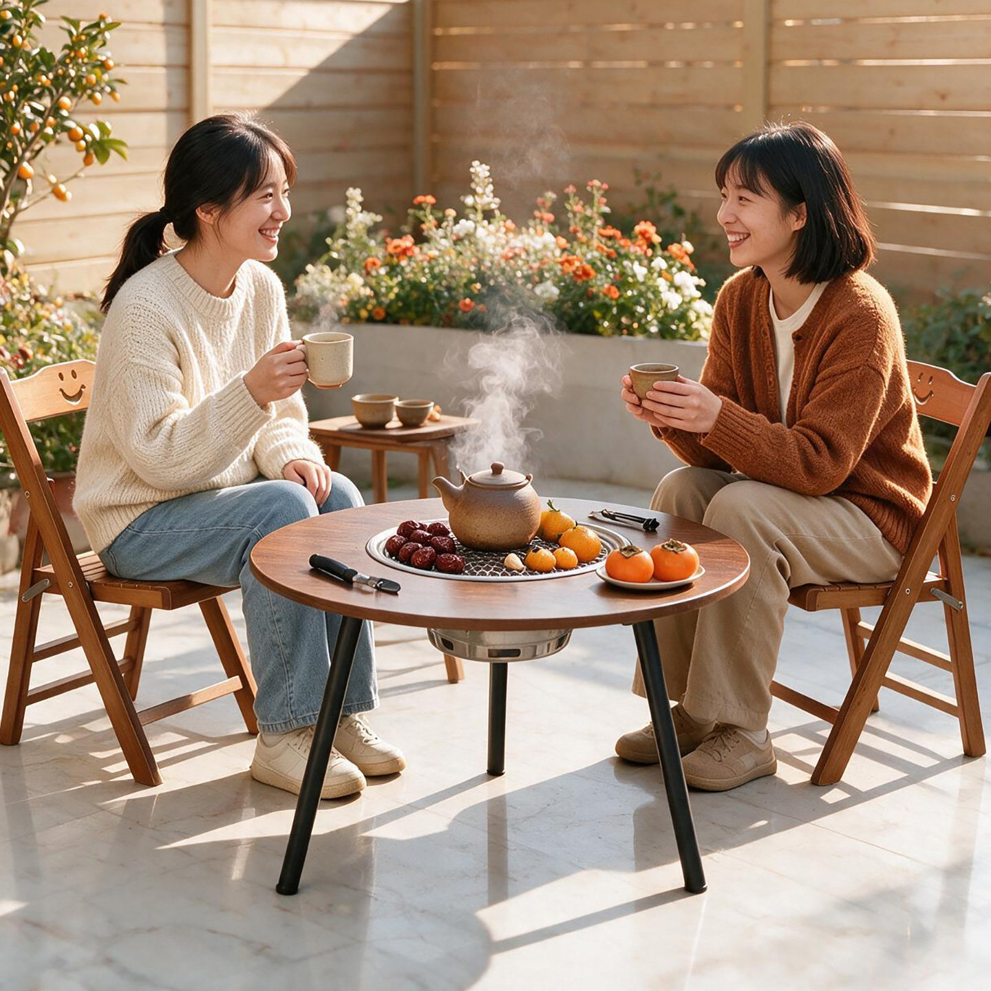 户外围炉煮茶烤火炉套装器具全套一体桌子新款烧烤炉子家用烧烤架