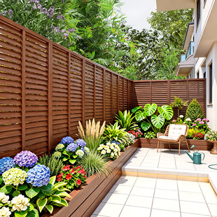 防腐木围栏栅栏户外庭院隐私遮挡墙一楼小院百叶篱笆护栏阳台花园