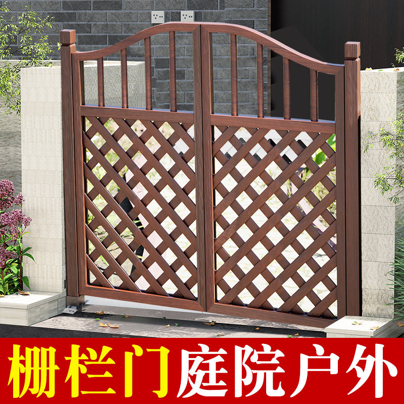 栅栏门户外庭院防腐木门园艺双开门篱笆门菜园院子门木围栏花园门图片