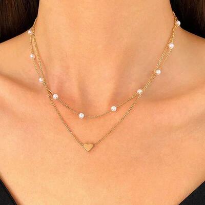 Simple Pearl Choker Necklaces for Women Fashion Double Layer