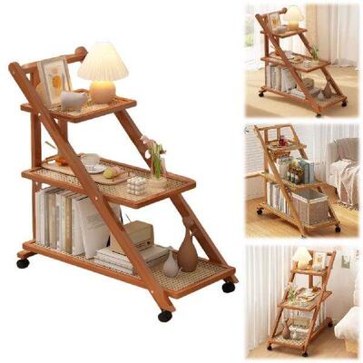 Mobile Snack Side End Table with 3-Tier Storage Shelves