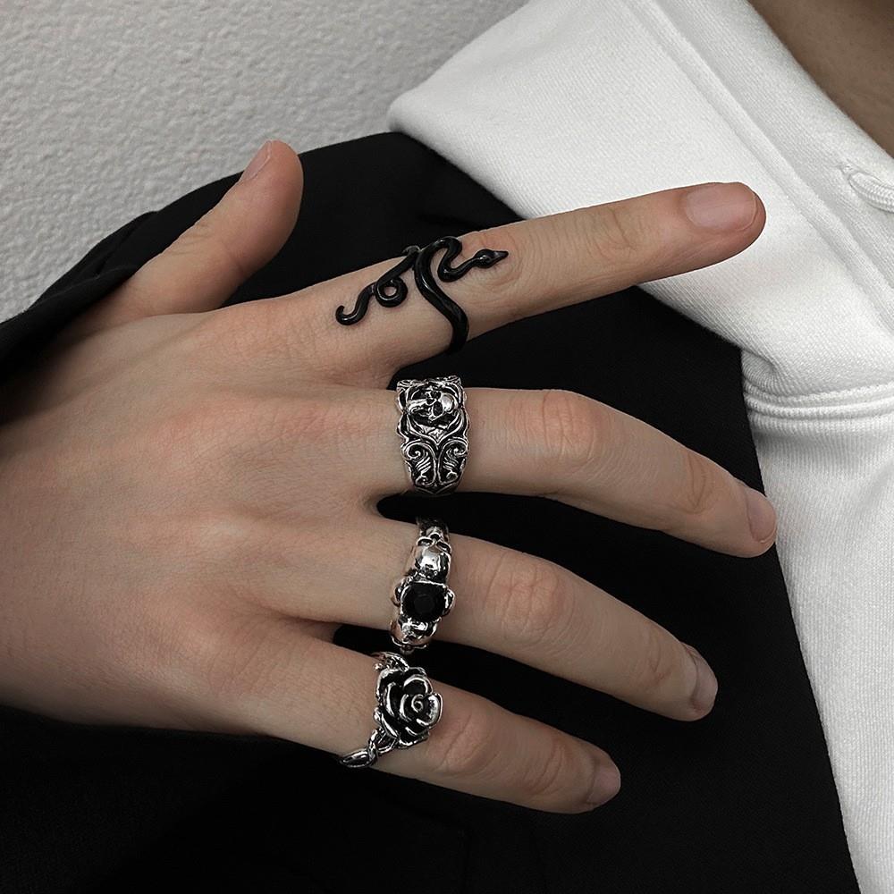 Men's retro hip hop ring set Punk Goth Ring for men戒指男