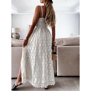 Hollow Neck Sling Sleeveless Out Lace Color Solid Summer