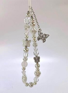 Y2k Pearl Butterfly Phone Chain Short Charm Wrist Strap