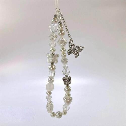 Y2k Pearl Butterfly Phone Chain Short Charm Wrist Strap